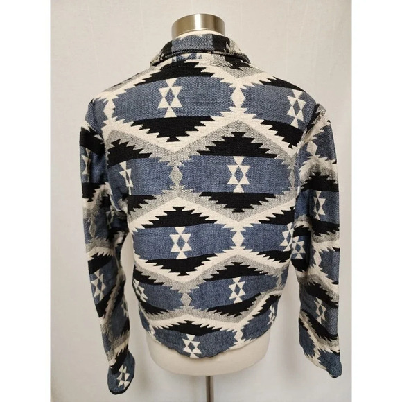 Womens 90s Vintage Southwest Tapestry Woven Jacket Blue Size Large Concho Button - Picture 2 of 9